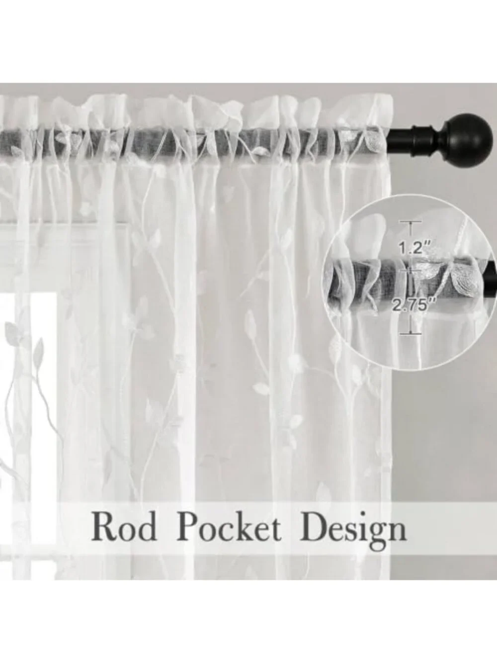 White Leaf Linen Sheer Curtains - 54